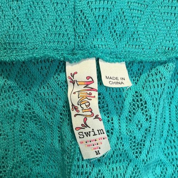 NWT crochet beach shorts lightweight see through teal swim cover up medium - Picture 9 of 10
